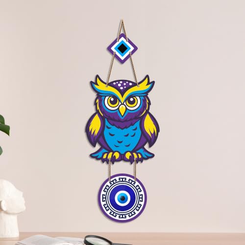 Image of Artvibes Colorful Owl Evil Eye Wall Hanging for Home Entrance | Nazar Battu MDF Wall Decor | Vastu Wall Art for Living Room | Office | Hallway | Main Door | Housewarming & Festival Gift (WH 8521N)