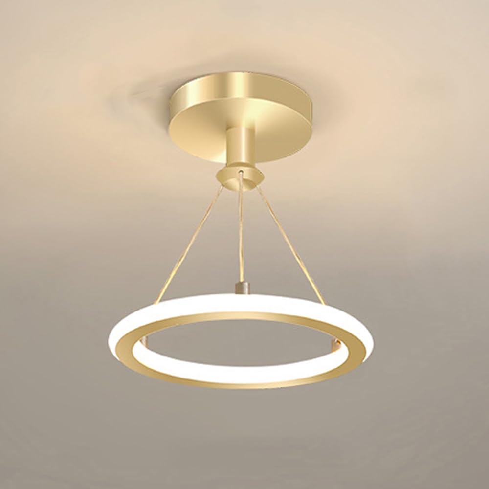Mengjay Simple Modern Three Colour temperatures dimmable Pendant Light, Adjustable Height LED Ring Chandelier, Hanging Light Fixture for Dining Room Ceiling and Kitchen Island (Gold)