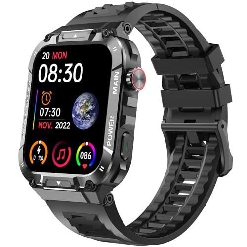 Military Smart Watch for Men 1.96 Inches Outdoor Sports Smartwatch with Answer/Make Call,Fitness Watch,Blood Oxygen,Heart Rate and Sleep Monitor Compatible with iPhone and Android Phones