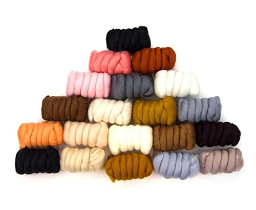 Revolution Fibers | Mixed Merino Wool Variety Pack | Perfect Wool Roving For Spinning, Needle Felting, Wet Felting, Weaving And Crafting (All Creatures (Naturals), 500 Grams) #TOP5