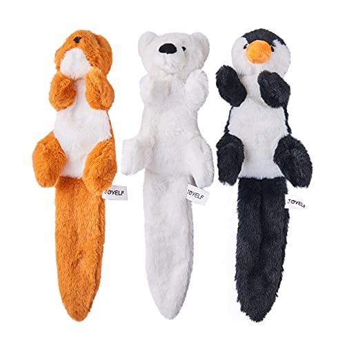 JOYELF Plüsch Quietschendes Hundespielzeug, Interaktives Hundespielzeug ohne Füllung für mittlere und große Hunde mit Quietsch- und Knitterpapier 3er Pack Meerestiere - Pinguin, Eisbär und Otter