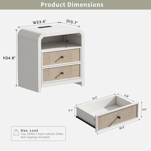 Image of Oak&Sparrow 2 Drawer Tall Dresser for Bedroom, 23.6'' Rattan Dresser with Ample Storage, Boho Chest of Drawers, Thickened Curved Profile Design, Oak Dressers for Bedroom, Living Room