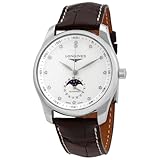 The Longines Master Collection Moonphase Quadrante argento automatico con diamanti, cinturino in alligatore marrone L2.909.4.77.3, argento, moderno, Argento, Moderno