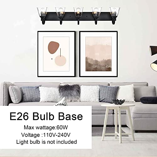 Tuluce Black Bathroom Light Fixtures,5-Light Vanity Lights With Clear Glass Shade And Metal Base, Modern Farmhouse Wall Sconces Lighting For Hallway Living Room Dressing Table Wall Mounted Lamp #TOP2