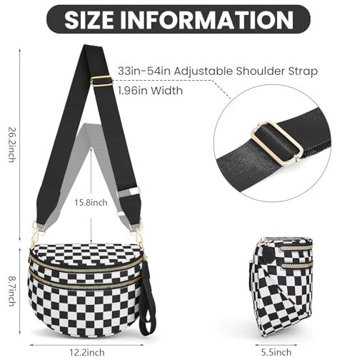 Image of Lushandy Bum Bag Checkered Crossbody Bag Mom Everyday Purse | Roomy Space, Wipe Clean, Wide Strap