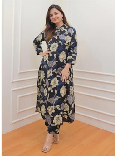 Image of DHRUVI TRENDZ Kurta Set for Women | Floral Printed Kurti Set for Woman | Daily Ethnic Kurti Pant Set | Office Outfits Kurta Sets for Woman | Festive Co Ord Set's for Women Stylish