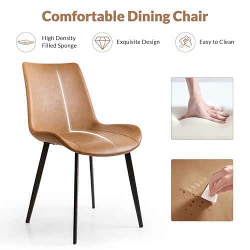 Image of Modern Dining Chairs Set of 8, PU Leather Dining Room Chairs, Upholstered Kitchen Chairs with Ergonomic Backrest & Sturdy Metal Legs, Perfect for Dining Room, Living Room, Brown