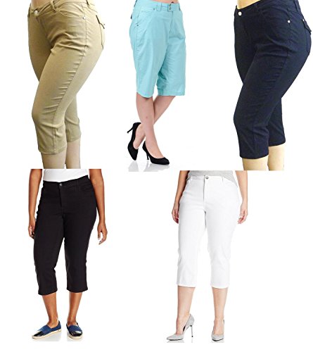 Womens Plus Size Stretchy Premium Twill Jeans Capri Pants