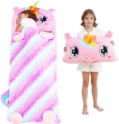 Kid Sleeping Bag with Pillow - Larger Nap Mat - Plush Slumber Bag...