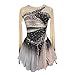 JRUIA Professional Figure Skating Dress for Girl Ice Skating Competition Clothing Handmade Gymnastics Leotards Roller Skirt,Grey,12_15Years