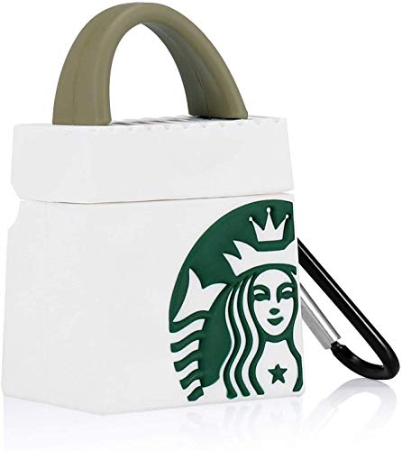Image of PEFKO PSS121 AirPods Pro Soft Silicone Protective Case 3D Design Shockproof Case Cover with Anti-Lost Metal Keyring Compatible for Apple AirPods Pro (Starbucks Bag)