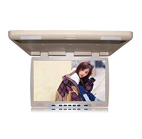 22 Zoll Ultra Thin Overhead MP5-Player für Auto, 1080P HD TFT LCD-Dachmontage Flip-Down-Video-Monitor mit eingebautem Lautsprecher LED USB SD FM HDMI,Beige12v