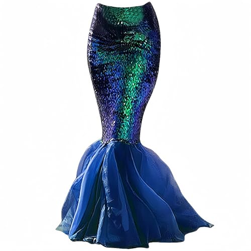 Cozep Women's Mermaid Tail Costume Sequin Maxi Skirt Halloween Cosplay Party Dress (Blue, 0)