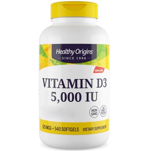 Healthy Origins, Depot Vitamina D3 125mcg (5.000IU), 1 Cápsula cada 5 Días, 540 Cápsulas blandas, Altamente Dosificadas, Probadas en Laboratorio, Sin Soja, Sin Gluten, No GMO