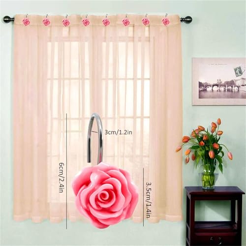 Anneaux de rideau de douche fleur rose en résine | Set de 12