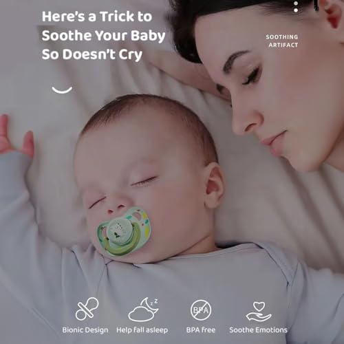 Image of StarAndDaisy Soft Silicone Baby Pacifiers with Unique Shape to Support Psychological Breathing, Teether & Pacifier for Newborns. (Green)