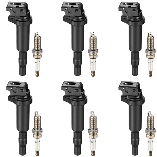 BDFHYK Ignition Coil Pack UF592 and Double Iridium Platinum Spark Plugs Compatible with 2006-2007 BMW 328i X3 X5 525i 530i 530xi 325i 325xi 330i 330xi 3.0L 2.5L L6 Coil for UF592 12120032137 Set of 6 by BDFHYK - Used condition - US$20.37