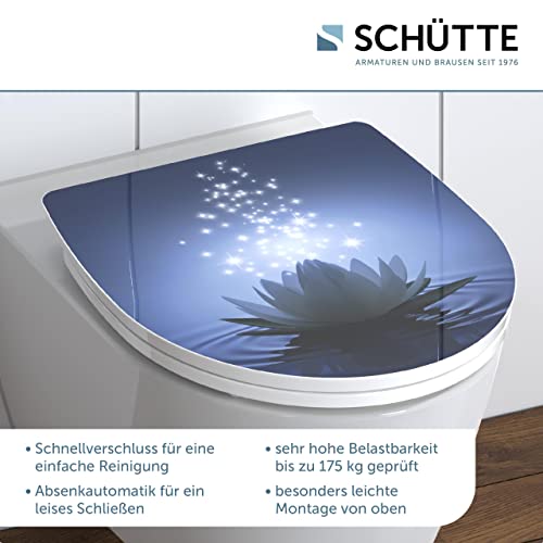 SCHÜTTE WC-Sitz Duroplast HG WATER LILY Hochglänzender Toilettensitz mit Absenkautomatik, Schnellverschluss für die einfache Reinigung, max. Belastung der Klobrille 150 kg, Motiv 82582
