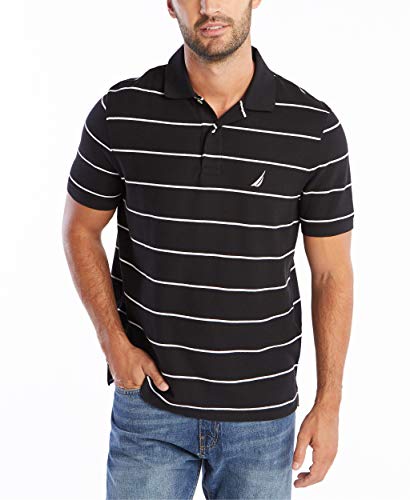 Nautica Men's Stripe Deck Anchor Polo, Black, Large