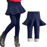 JiAmy Girls Leggings Fleece Lined Legging with Ruffle Skirt Winter Warm Pantskirt for Girl 7-8 Years Blue