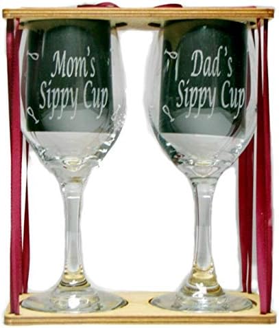 Mom's and Dad's Stemmed Wine Glasses with Charms and Presentation Packaging