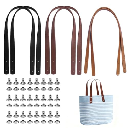 Yuwnd 6 Stück Taschenhenkel mit 24 Nieten, Henkel für Taschen, Klassischer Stil Lederriemen für Taschen, Hunderte Taschengriffe für Häkeltaschen Häkeltaschen DIY-Projekte (Mehrfarbig)