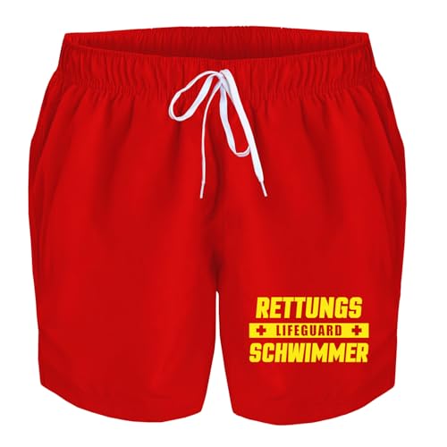 Badehose Herren Lifeguard Rettungsschwimmer Badeshorts Bedruckt Männer Schwimmhose Beach Shorts Swim Shorts Men, Größe:L, Farbe:rot