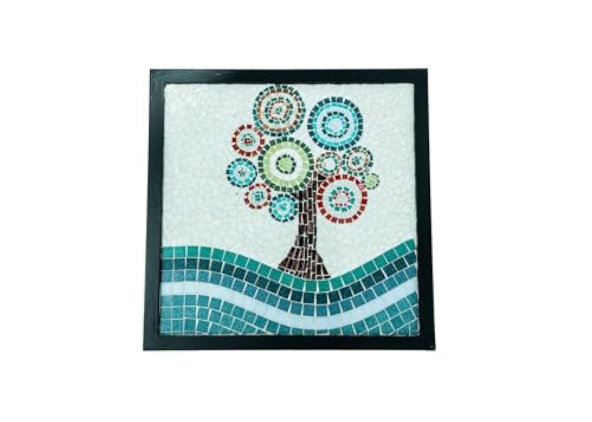 Handmade Glass Tile Wall Framed Tree Design Decorative Artwork