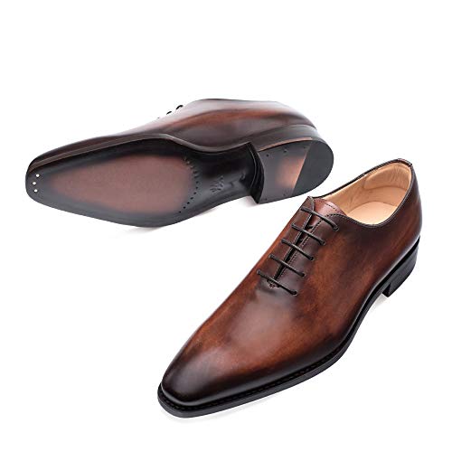 Mezlan Pamplona -  Mens Luxury Contemporary 5 Eyelet Plain Toe Balmoral - Hand-Stained Italian Calfskin, With Smooth Hand-Finishes - Handcrafted In Spain - Medium Width (9.5, Cognac) #TOP3