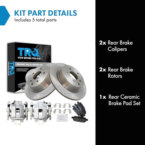 Image of TRQ Rear Brake Pad and Rotor Set Ceramic Rotors Calipers Compatible with 2011-2012 Infiniti G25 2011-2013 G37 2015 Q40 2010-2017 Nissan 370Z