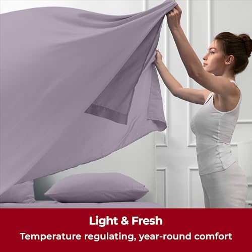 Image of Mellanni Split King Sheets Set - 5 PC Iconic Collection Bedding | Hotel Luxury, Extra Soft, Cooling Bed Sheets - Wrinkle, Fade, Stain Resistant (Split King, Hazy Lilac)
