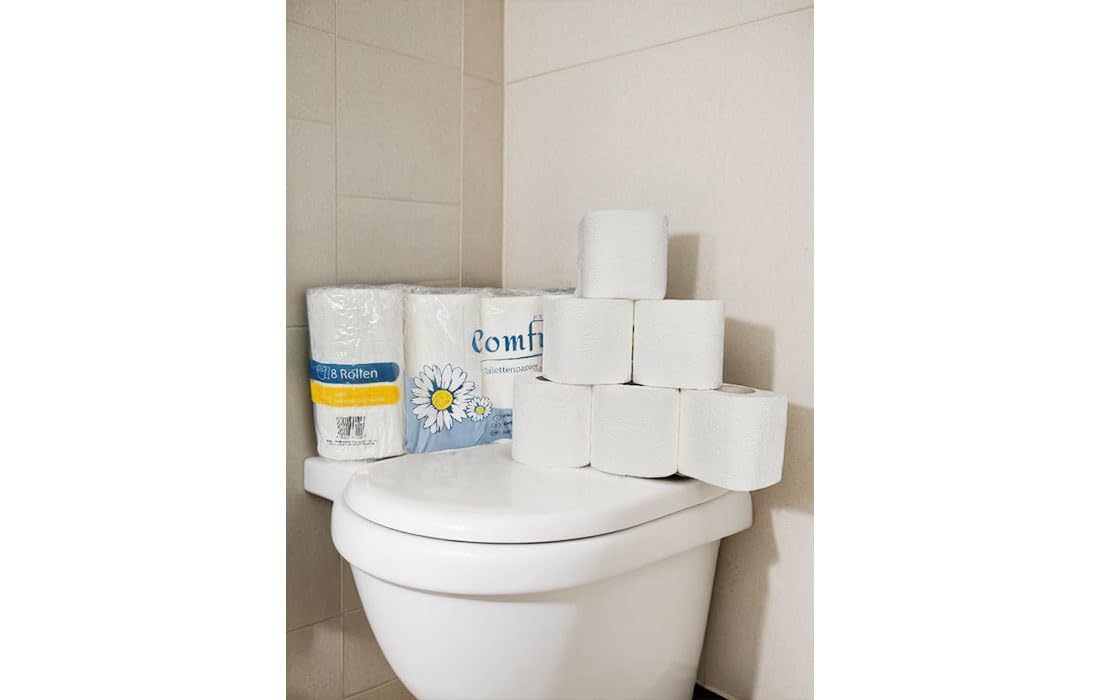Toilettenpapier 3-lagig – 64 Rollen (8 x 8) 150 Blatt pro Rolle | 100% reine Zellulose | Weiches & saugfähiges Premium-Toilettenpapier – Weiß, ideal für Haushalt & Gewerbe