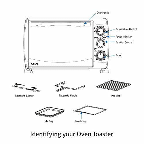 Image of Glen SA-5020R OTG 20 Litres Electric Oven Toaster Griller 1200 Watt Fitted with a Motorized Rotisserie and Convection Fan, 60 Minutes Timer (5020R, Black), 2 Years Warranty
