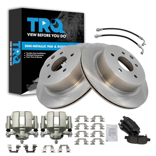 Image of TRQ Rear Brake Pad and Rotor Set Semi Metallic Calipers Compatible with 2003-2005 Infiniti G35 Nissan 350Z