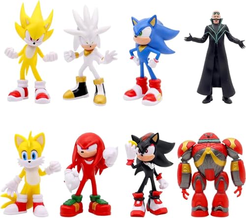 8 Pcs Super Speed Hedgehog Action Figures Set 5.7 Inch Video Game Character Toys for Boys Girls Birthday Cake Toppers Party Supplies Red Warrior...
