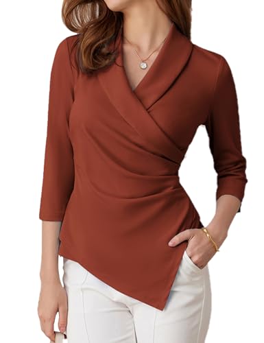 GRACE KARIN Chemisier pour femme - Manches 3/4 - Col en V - Chemisier cache-cœur - Élégant - Hauts - Tenue d'affaires - Tops, L