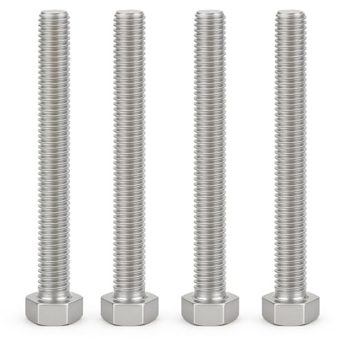 M10 Bolts, M10 x 100mm Hex Head Cap Screws (4pk) - A2 Stainless Steel, Fully Threaded Hex Head Cap Screws For Construction, Automotive, Machinery (4pk)