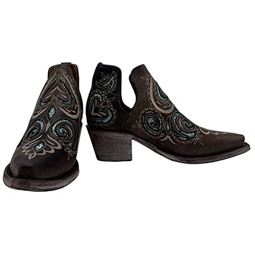 Vaccari Women’s Sundance Genuine Leather & Glitter Inlay Snip Toe Western Ankle Boots2