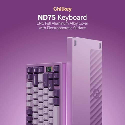 Image of Chilkey ND75 Aluminum Keyboard 75% Percent Wireless Gaming Mechanical Keyboard with LCD Screen, Quick Assembly, BT /2.4G /USB-C, Hot Swappable Per-Key RGB Custom Purple Key Board for Laptop Office PC