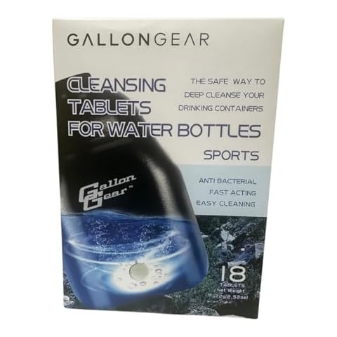 Gallon Gear Cleaning Tablets | Clean Stainless Steel, Thermos, Tumbler, Insulated, Plastic and Reusable Water Bottles Cleaning Tablets are Easy and Safe to Use (18 Tablets) Cover