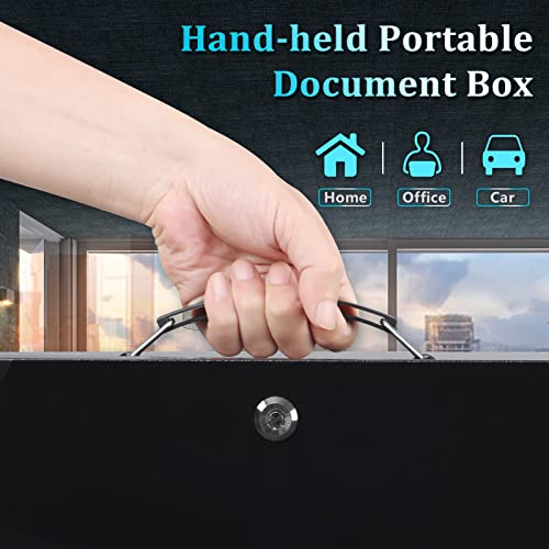 Dalmbox Portable Metal Safe Box with Key Lock - Fire Resistant Storage for Documents, Car, Home and Outside - X Large 13.2\"x 11\"x 5.1\" Black Box