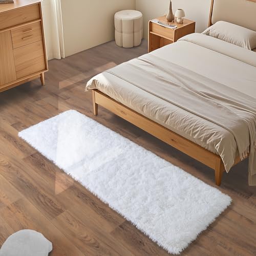 White Fluffy Rugs for Living Room 2x6 ft - Ultra Soft Faux Fur Area Rug - Plush Non-Slip Shaggy Carpet for Bedroom, Kids Boys Girls Dorm Nursery Room