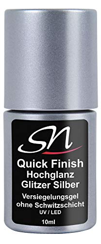 SN Quick Finish Glitzer Silber Hochglanz Versiegelungsgel ohne Schwitzschicht High Gloss Top Coat UV & LED Flex Gel für… – Bild 6