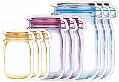 Image of Mason Jar Bottles Bags, Ziplock Bags For Fridge Storage, Bottle Shape Storage Pouch, Mason Jar Bottle Bags Plastic Storage Pouch Airtight Seal Storage Bags Leakproof Food (9), White