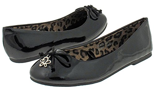 Capelli New York Girl's Twisted Flower Charm and Bow Patent Leather Flat