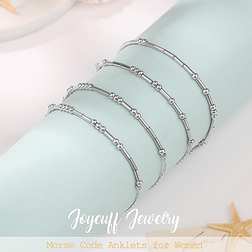 𝐀𝐧𝐤𝐥𝐞 𝐁𝐫𝐚𝐜𝐞𝐥𝐞𝐭𝐬 for Women 𝐌𝐨𝐫𝐬𝐞 𝐂𝐨𝐝𝐞 𝐀𝐧𝐤𝐥𝐞𝐭𝐬 for Women Teen Girls Adjustable 𝐒𝐢𝐥𝐯𝐞𝐫 𝐆𝐨𝐥𝐝 Anklets Unique Summer Beach Jewelry Valentine's Day Christmas Birthday Gift for Women Girls4