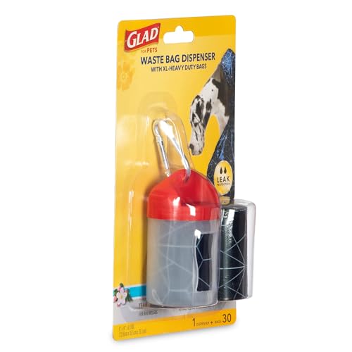Image of Glad For Pets Extra Large Tropical Breeze Scented Dog Waste Bags And Dispenser With Metal Clip| Heavy Duty Poop Bags For Dogs, 30 Count | Easy Way To Clean Up After Your Pet