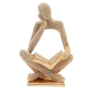 Sparkling Gold Reading Women Statue, Thinker Sculptures, Abstract Art Ornament, Modern Aesthetic Figurine Decoration for Home Living Room Bedroom Office Shelf Table Desk Bookshelf Decor