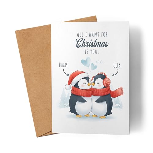 Kiddle-Design Weihnachtskarte für Paare personalisiert, Pärchen Geschenk mit Pinguin-Motiv für...