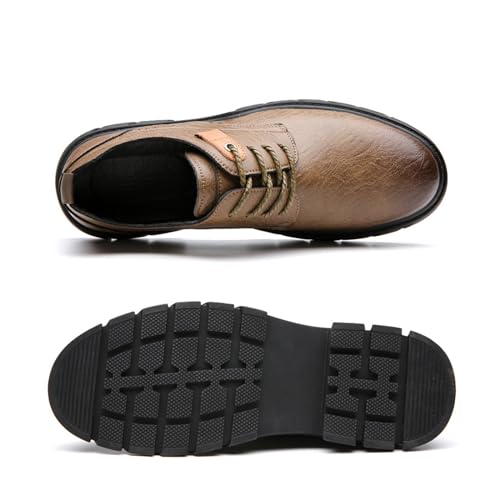 Mens Premium Leather Retro Classic Round Toe Dress Oxford Shoes Casual Lace Up Slip-On Anti-Slip Soft Sole Modern Business Formal Derby Sneakers for Daily Work Evening Party4